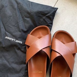 Saint Laurent Jimmy Leather Cross Strap Slides
